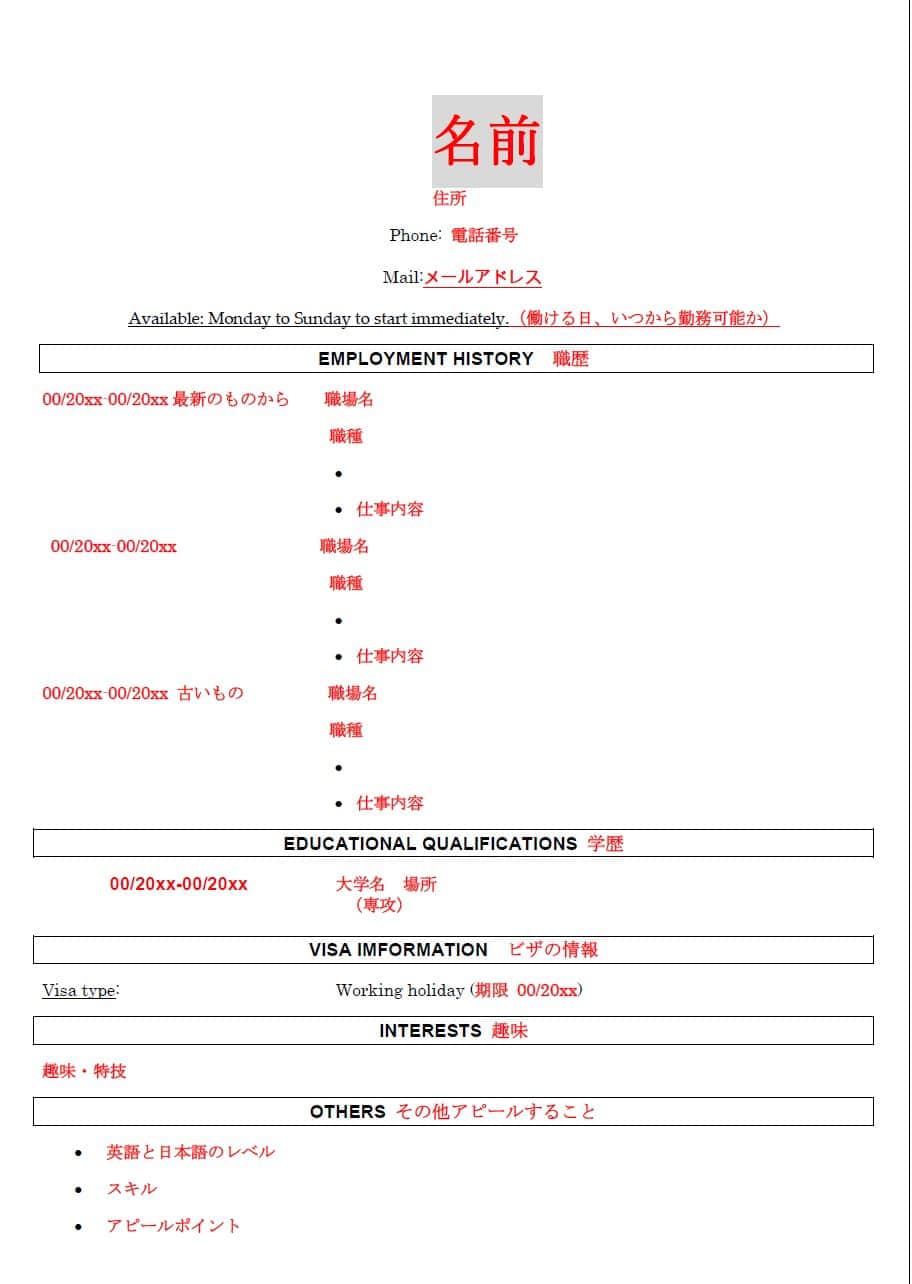 仕事をゲットするcvの書き方 ワーホリニュージーランド版テンプレートあり